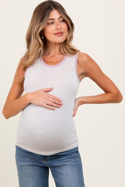 PinkBlush Ivory Solid Ribbed Maternity Tank Top