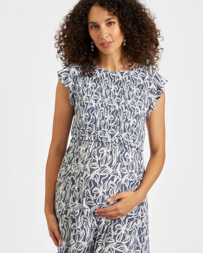 Ripe Maternity Edie Nursing Dress  Washed Indigo / White