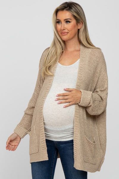 PinkBlush Beige Cuff Sleeve Maternity Cardigan