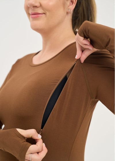 For The Creators Bamboo Maternity & Breastfeeding Long Sleeved Top - Coffee