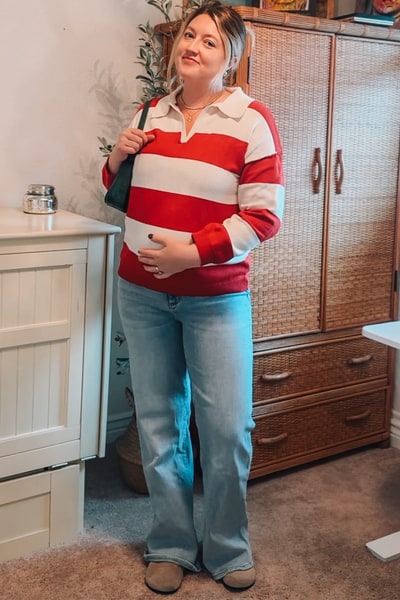 PinkBlush Red Wide Stripe Polo Maternity Sweater