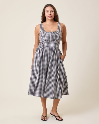 Kindred Bravely Gracie Poplin Nursing Midi Dress | Black & White Gingham