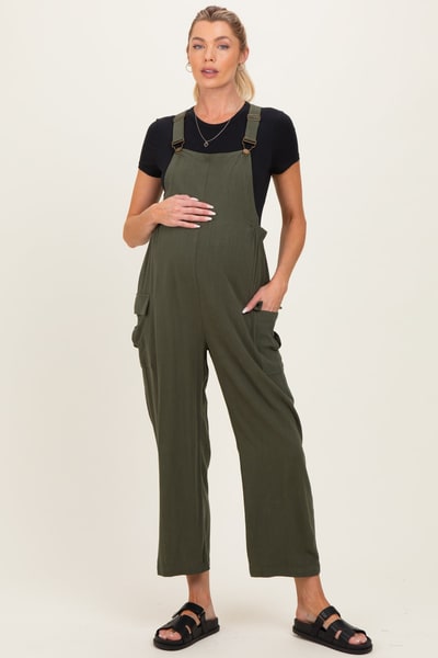 PinkBlush Olive Straight Leg Maternity Adjustable Overalls