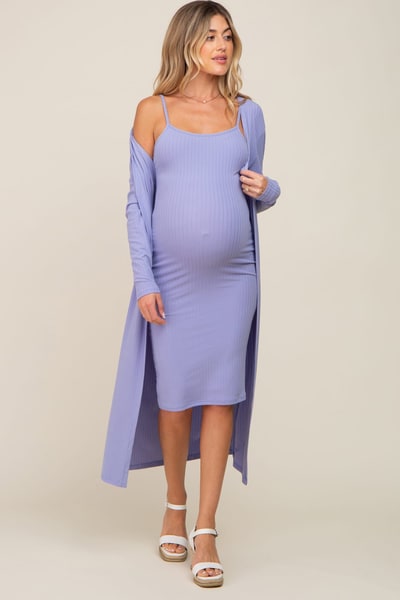 PinkBlush Lavender Ribbed Cardigan 2 Piece Maternity Set