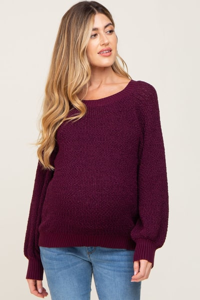 PinkBlush Plum Popcorn Knit Raglan Maternity Sweater