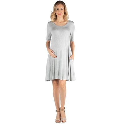 Target 24seven Comfort Apparel Maternity Soft Flare T Shirt Dress with Pocket Detail-Heather-S