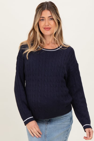 PinkBlush Navy Chunky Cable Knit Maternity Sweater