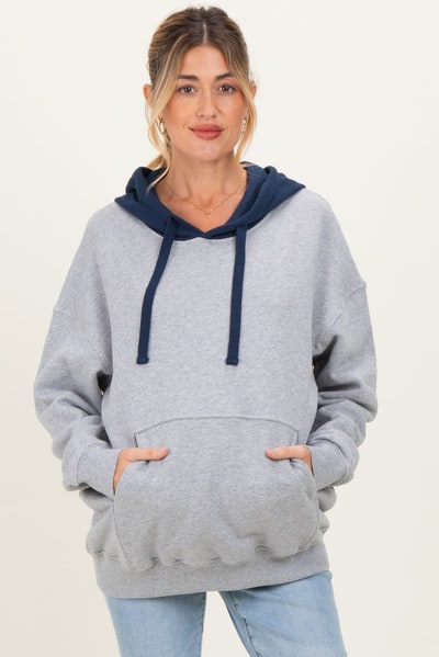PinkBlush Navy Heather Grey Colorblock Maternity Hoodie