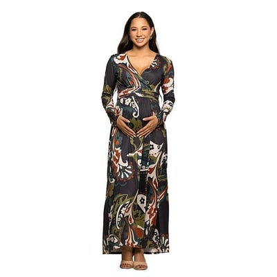 Kohl's Maternity 24Seven Comfort Apparel Long Sleeve Wrap Maxi Dress