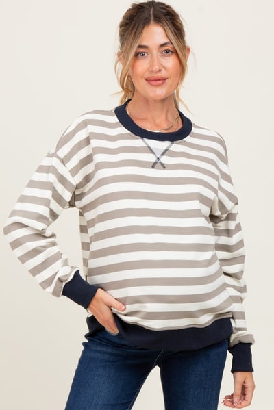 PinkBlush Navy Contrast Stripe Oversized Maternity Sweatshirt