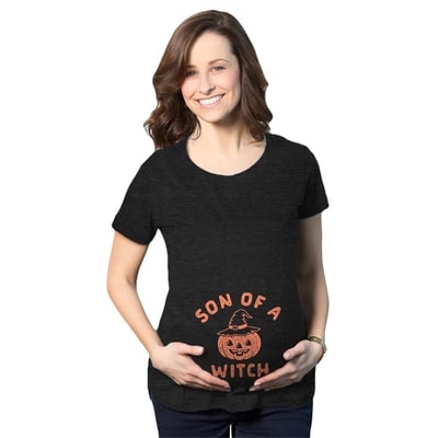 Target Maternity Son Of A Witch T Shirt Funny Halloween Jack-o-lantern Pregnancy Tee - Crazy Dog Maternity T Shirt For Halloween Season Black S