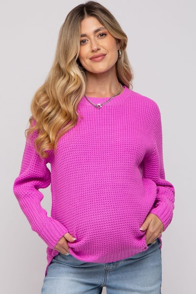 PinkBlush Pink Waffle Knit Round Hem Maternity Sweater