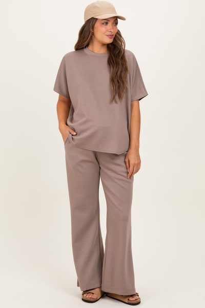 PinkBlush Mocha Curved Hem Tee Pants Maternity Lounge Set