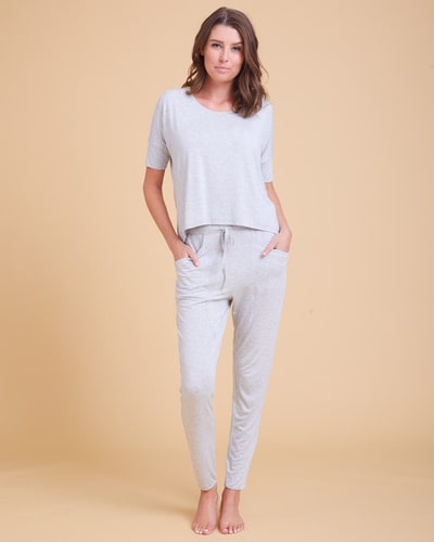Peachy Mama Short Sleeve Pyjama - Grey Marle - Bamboo