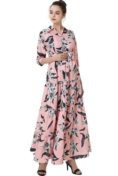 Kimi + Kai Kimi + Kai Maternity "Cora" Nursing Maxi Shirt Dress