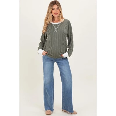 Target Pinkblush Blue Distressed Relaxed Wide Leg Maternity Jeans 31