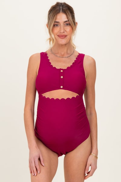 PinkBlush Magenta Scalloped Cutout Ruched Maternity One Piece Swimsuit