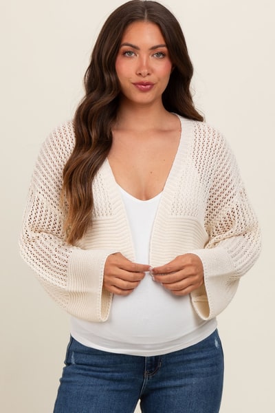 PinkBlush Ivory Open Knit Cropped Maternity Cardigan
