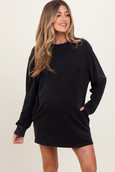 PinkBlush Black Long Sleeve Oversized Sweatshirt Maternity Mini Dress