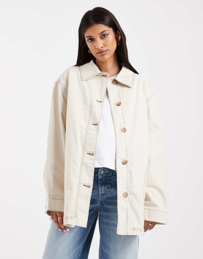 ASOS oversized cotton Harrington jacket in oatmeal