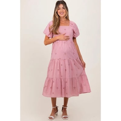 Target Pinkblush Pink Eyelet Square Neck Maternity Midi Dress Small