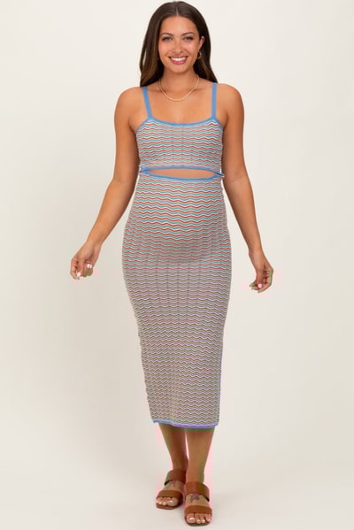 PinkBlush Aqua Chevron Knit Cutout Fitted Maternity Midi Dress