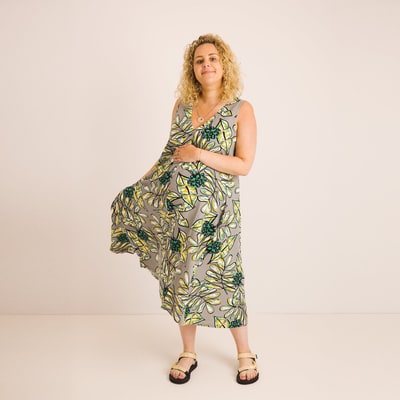 For The Creators Lucy Dress - Maternity + Breastfeeding friendly - Abstract Green Printed Linen