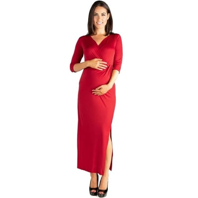 Target 24seven Comfort Appare Fitted V-Neck Side Slit Maternity Maxi Dress-BURGUNDY-3X
