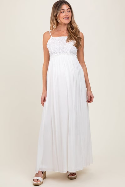 PinkBlush White Lace Bodice Cutout Tie Back Maternity Maxi Dress