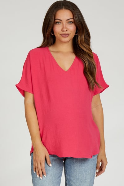 PinkBlush Coral Pink Short Sleeve Maternity Blouse