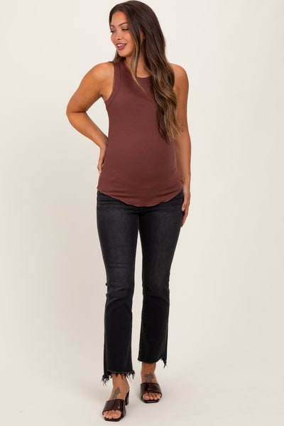 PinkBlush Black Washed Raw Hem Crop Flare Maternity Jeans