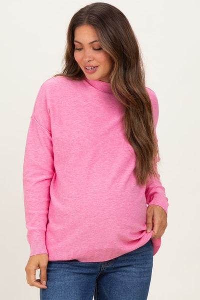PinkBlush Pink Mock Neck Exposed Seam Maternity Sweater
