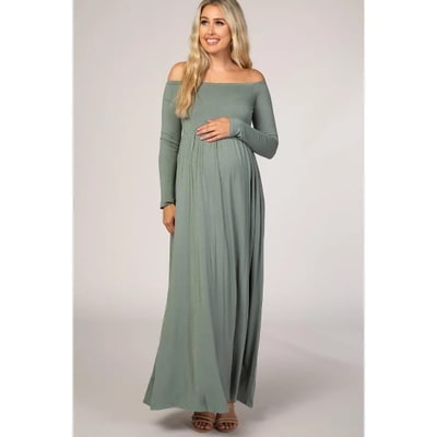 Target PinkBlush Sage Off Shoulder Long Sleeve Maternity Maxi Dress