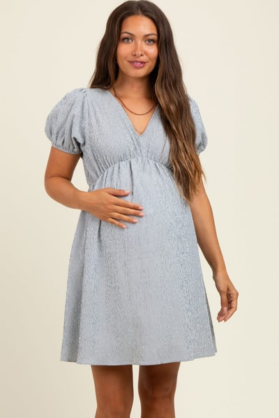 PinkBlush Navy Stripe Back Button Up Cutout Maternity Mini Dress