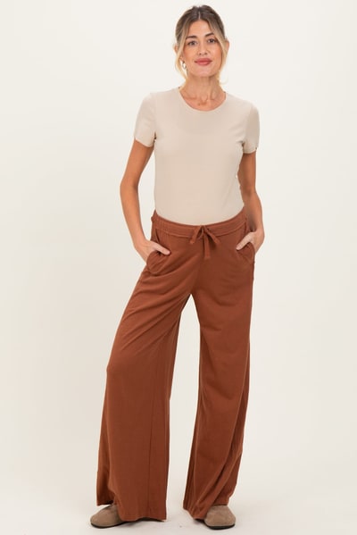 PinkBlush Rust Drawstring Wide Leg Maternity Lounge Pant