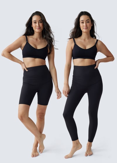 Ingrid & Isabel Postpartum Compression Legging + Bike Short 2-Pack Bundle Black