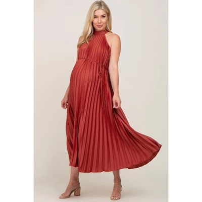 Target Pinkblush Rust Pleated Maternity Halter Dress Large