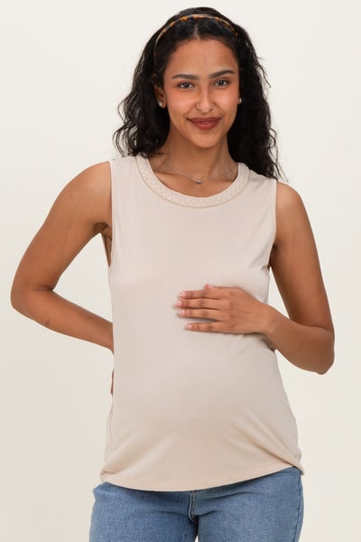 PinkBlush Oat Braided Neckline Maternity Tank