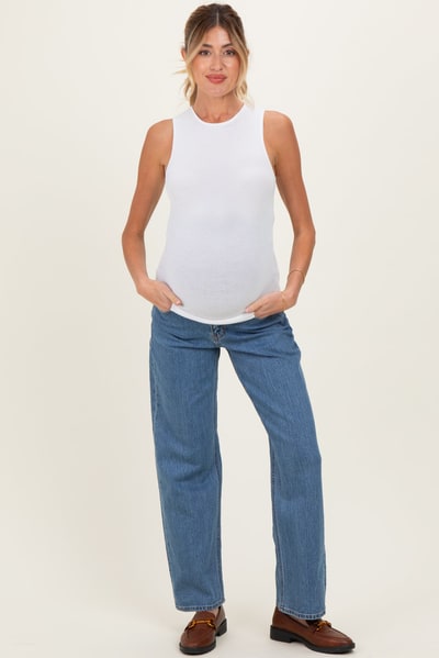 PinkBlush Medium Denim Full Length Straight Maternity Jeans