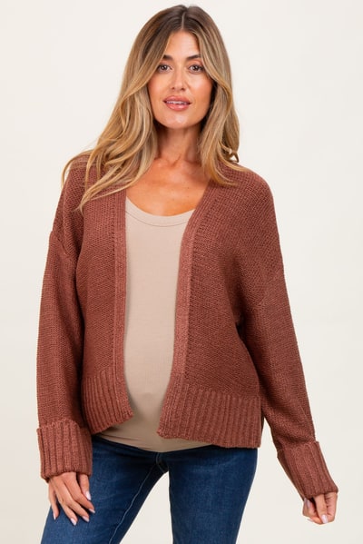 PinkBlush Rust Contrast Knit Open Maternity Cardigan