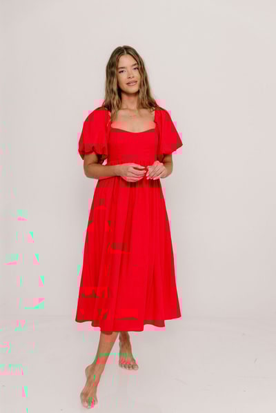 Worth Collective Hamilton Midi Dress in Red - Bump Friendly