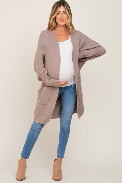 PinkBlush Taupe Pocketed Knit Maternity Cardigan