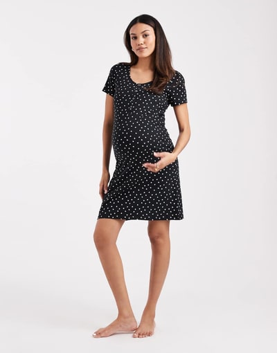 ASOS Mamalicious Maternity nightgown with nursing function in black and pink heart print