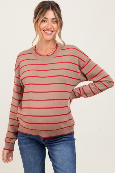 PinkBlush Mocha Striped Drop Shoulder Maternity Sweater