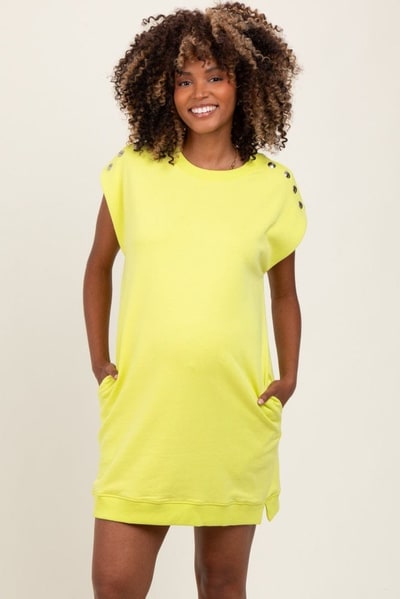 PinkBlush Neon Yellow Studded Shoulder Maternity Mini Dress