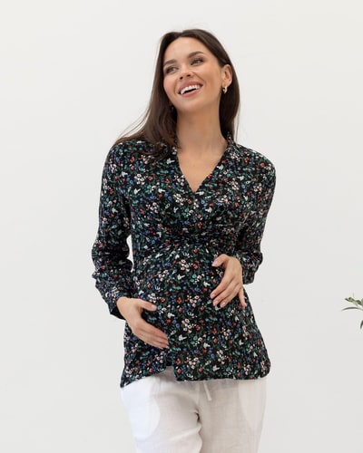 Angel Maternity Maternity Zipper Front Work Top - Wild Flowers