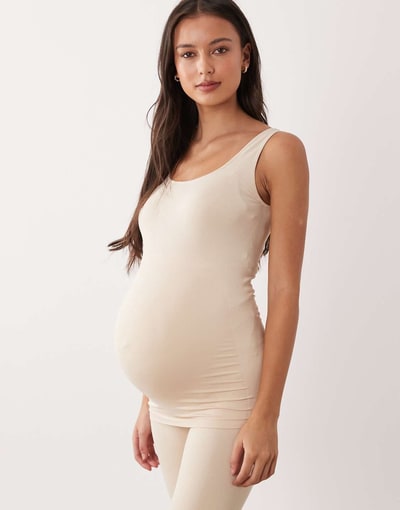 ASOS Mamalicious Maternity seamless tank top in beige - part of a set