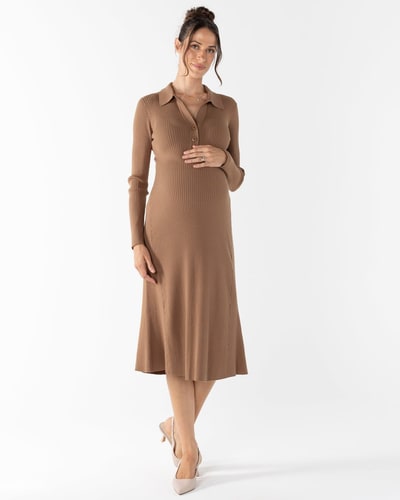 Angel Maternity Clara Long Sleeve Knitted  Maternity Midi Dress