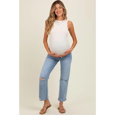 Target Pinkblush Light Blue Distressed Open Knee Ankle Straight Leg Jeans 27