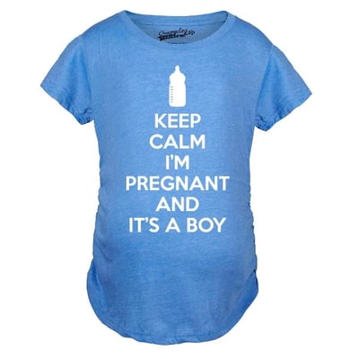 Target Maternity Keep Calm Im Pregnant and Its a Boy Shirt Funny Pregnancy Announcement - Crazy Dog Maternity T Shirt for Nerds Light Blue L